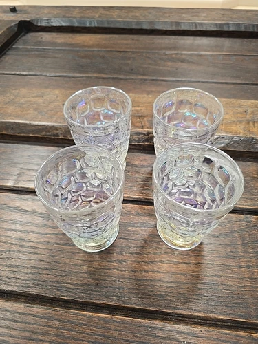 4-lot VTG Federal Iridescent Yorktown Thumbprint Glases,Exce Cond,2 Sets Avail