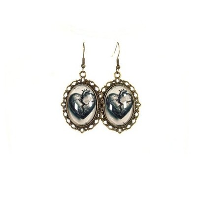 Gothic Victorian Broken Heart Cameo Earrings Bronze-Toned Hypoallergenic