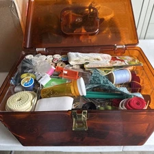 Vintage Wilson Wil-Hold Sewing Box Filled With Notions Thread Pins Buttons