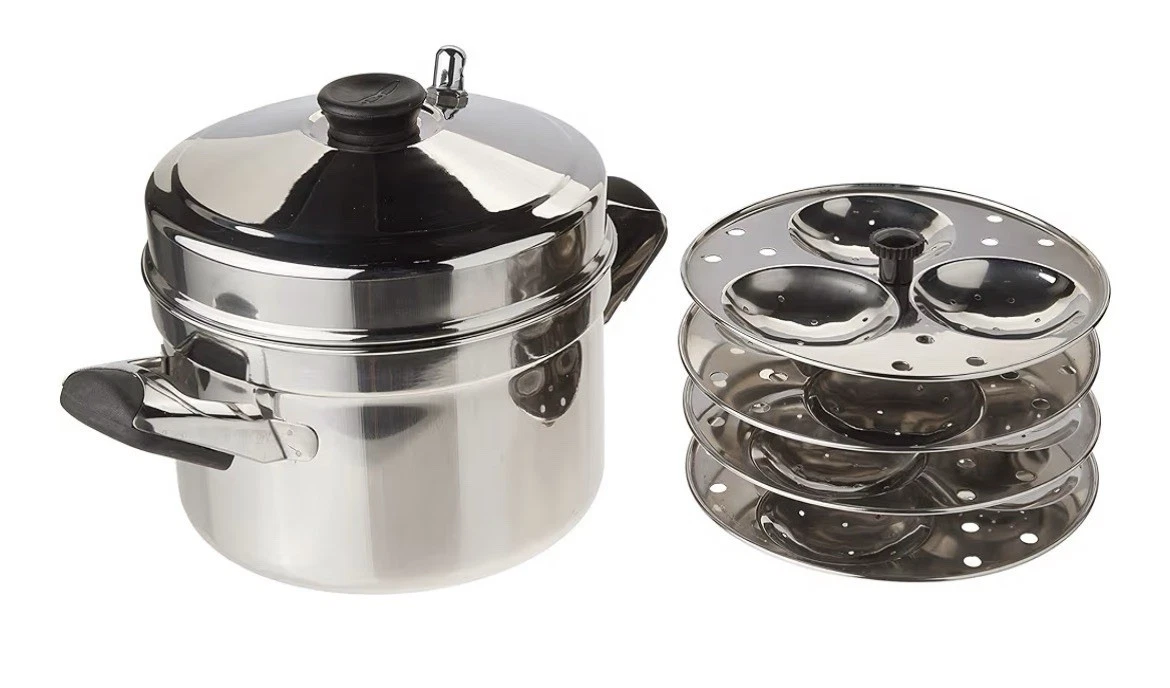 Stainless Steel 4-Tier Food Steamer with Stackable Trays and Lid, 8 Inch