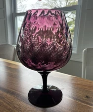 12” MCM Italian Empoli Hand Blown Amethyst Optic Diamond Pedestal Snifter Vase