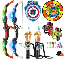 VATOS 2 Pack Bow and Arrow Toy with LED Light - 4 in 1 Archery & Dart Blue 