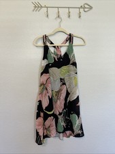 Entro Women’s Medium Black Floral Sleeveless Dress Strappy Back Boho Summer