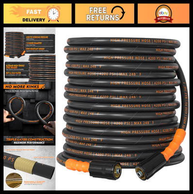 #ad 50ft Pressure Washer Hose 4200 PSI Kink Resistant Durable Steel Braided M22 $82.79