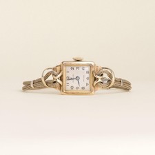 Vintage 1940s Rolex 9K Gold Square Dial Gold-Filled Wire Mesh Bracelet Watch