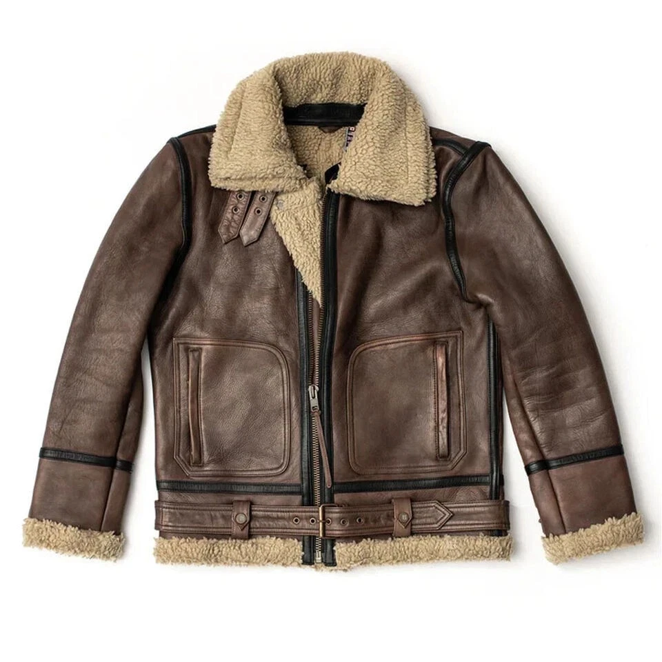 Men’s RAF B3 Brown Sheepskin Leather Aviator Jacket WW2 Irvin Flight Bomber Coat - product detail image 2