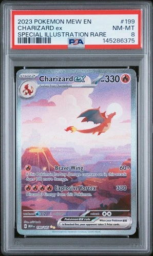 2023 POKEMON MEW EN-151 SPECIAL ILLUSTRATION RARE #199 CHARIZARD EX PSA 8