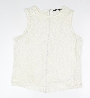 New Look Damen Weiß Geometrisches Muster Baumwolle Basic Tank Größe 16 Rundhalsausschnitt