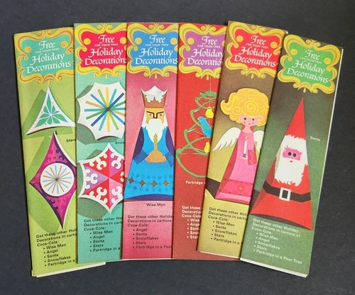 6 Pc. Coca-Cola DIY Holiday Decor Coke Promo Paper Decor Kitschy Vtg Santa Angel