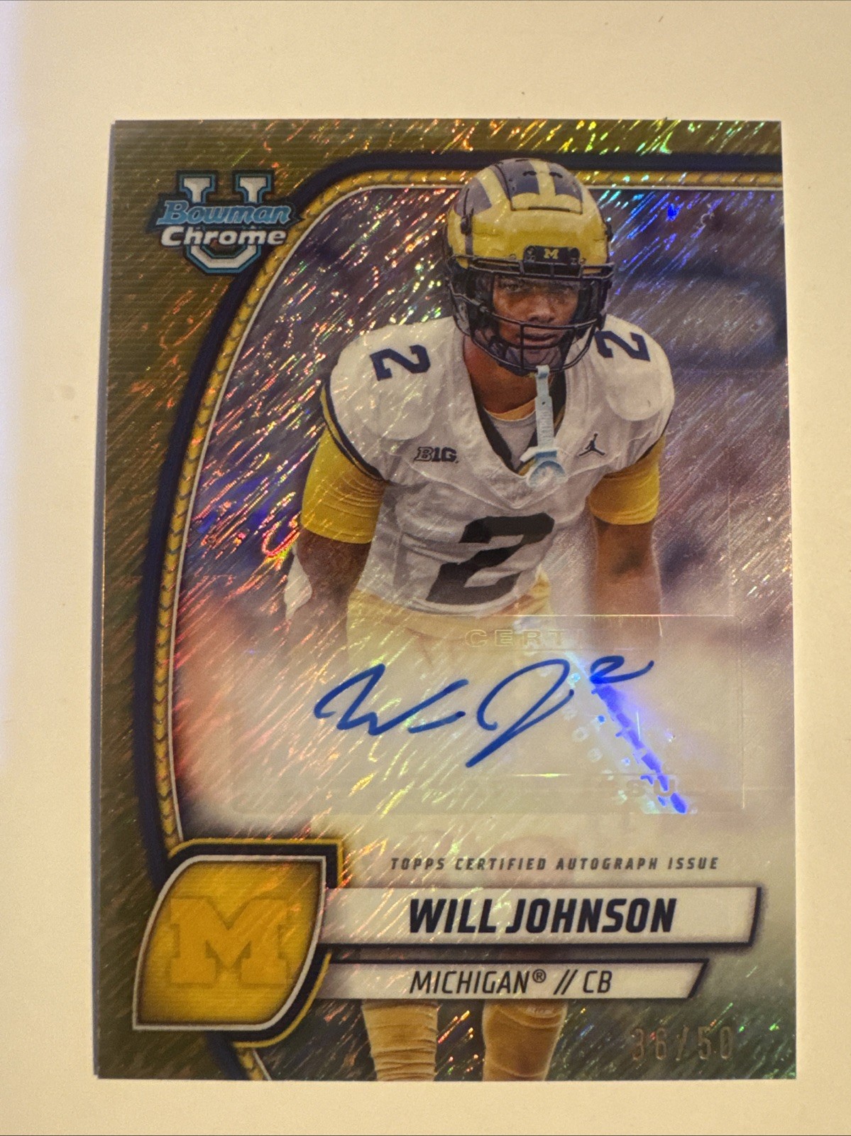 2024 Bowman University Chrome Gold Shimmer Auto #PA-WJO Will Johnson /50