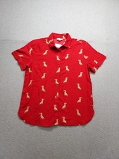 Loft Women Sleepshirt M Red Animal Print Button Up Collared Short Sleeve Comfort