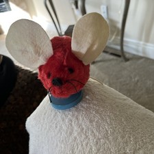 Vintage Eden Toy Wind Up Musical RED Plush Mouse On Wooden Base 3 Blind Mice