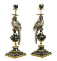 2 KerzenstäNder Papagei Porzellan Und Bronze Replikat Retro Design Dekoration