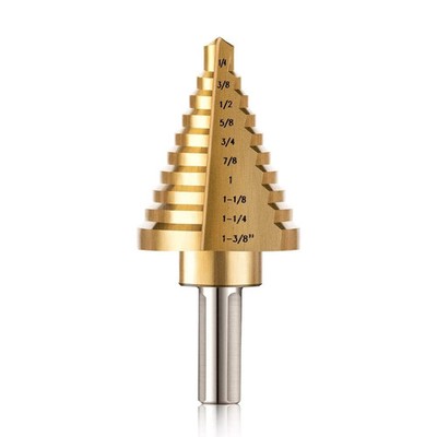 ZELCAN 10 Sizes Titanium Step Drill Bit, 1/4 to 1-3/8 Inches High Speed Steel Dr