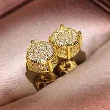 Men’s Gold Iced Out CZ Stud Earrings Hip Hop Bling Jewelry