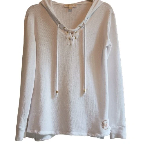 Felpa con cappuccio Michael Kors XS stringata pullover bianca maglia testurizzata
