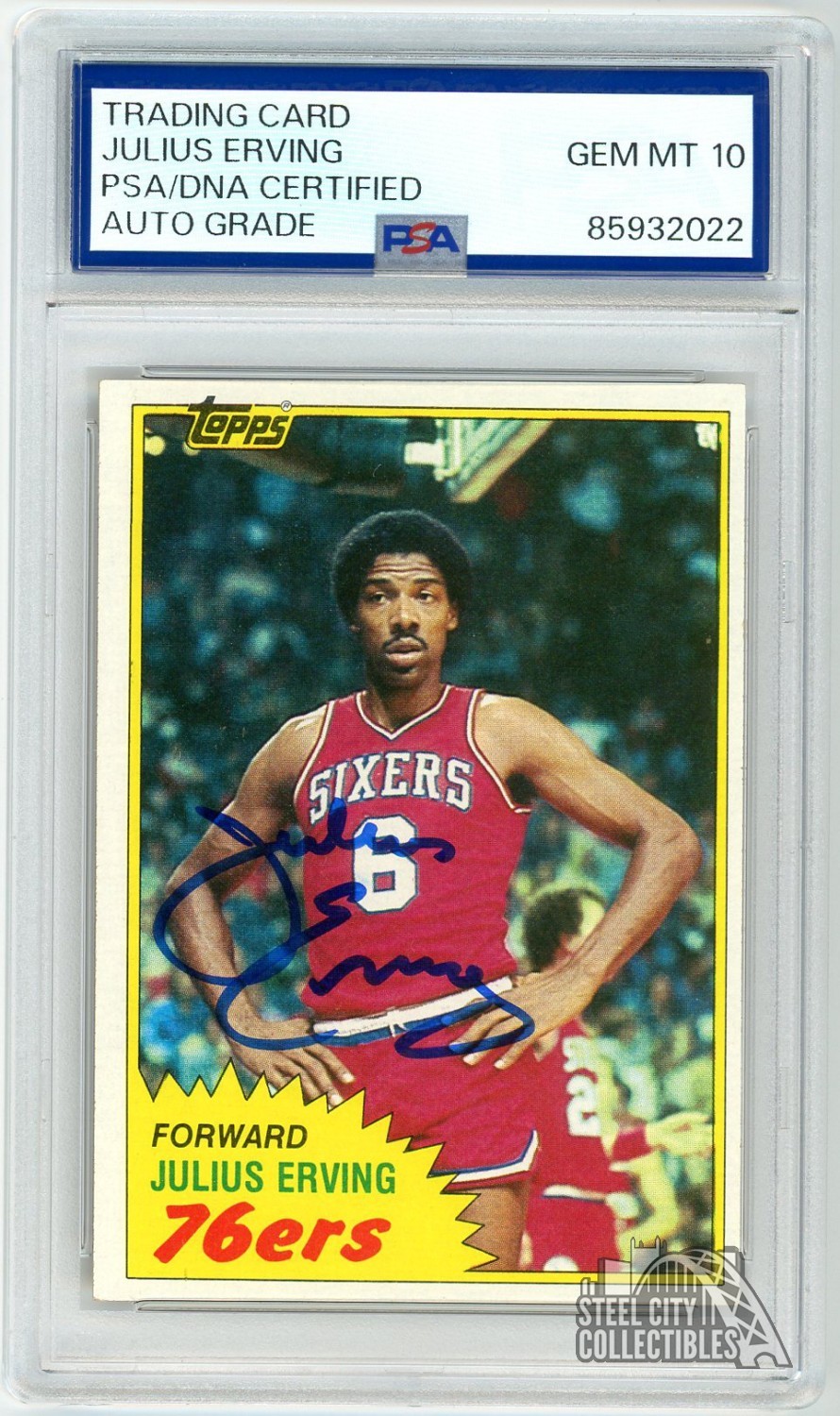 Julius Erving 1981 Topps Autograph Card #30 PSA/DNA 10