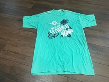 Vintage Single Stitch Waikiki Hawaii Palm Tree Island Flower Blue T Shirt Sz. XL