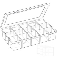 Mauproy 15 Grids Large Plastic Organizer Box with Adjustable Dividers, Clear ...