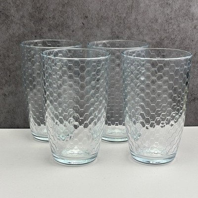 Pasabahce Glasses Tumblers Honeycomb Vintage Drinkware 5.5  Set of 4