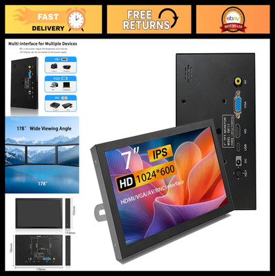 7'' Mini HDMI Monitor, Portable VGA Display 1024x600, Built-in Speakers, IPS Scre