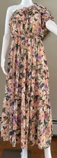 ASTR Dress Size XL Midi One Shoulder Pink Plum Org Green Ruffle Neck, Tie Waist
