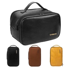 Men's Leather Toiletry Bag Travel Organizer Dopp Kit Water-resistant Shaving