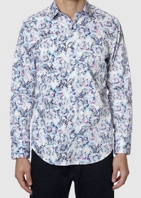 Robert Graham Medium White Faded Floral Cotton Button Up Shirt NWT $198