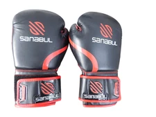 SANABUL ESSENTIAL GEL BOXING KICKBOX GLOVES 16 OZ RED/WHITE/BLACK SLIGHTLY USED