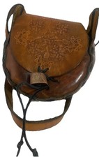 Artisan Genuine Leather Boho Hippie Shoulder Bag Rustic Tooled Floral Vintage