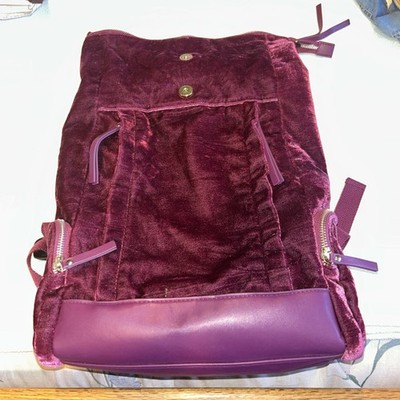 Clements Ribeiro Burgundy Velvet Backpack Mini Rucksack Zip Pockets Whimsigoth