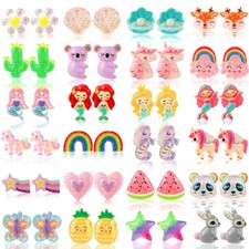Hypoallergenic Clip-On Earrings for Girls, 24 Pairs, Ages 4-12, Cute Jewelry
