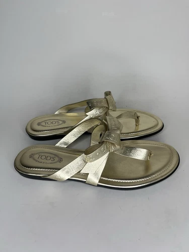 TOD’S Tods sandali infradito donna taglia 36 US 5 oro pelle ballerine fiocco made in Italy