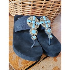 Yellow Box Platform Sandals Blue Silver Embellished Thong Sandals sz 6.5