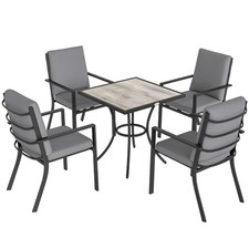 5-Piece Outdoor Dining Set for 4: Cushioned, Stackable Chairs & Wood-Effect