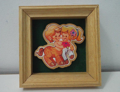 Vintage 80s Spellbinders ''Centaur Boy & Girl'' Whimsical 4x4 Framed Woodblock Art