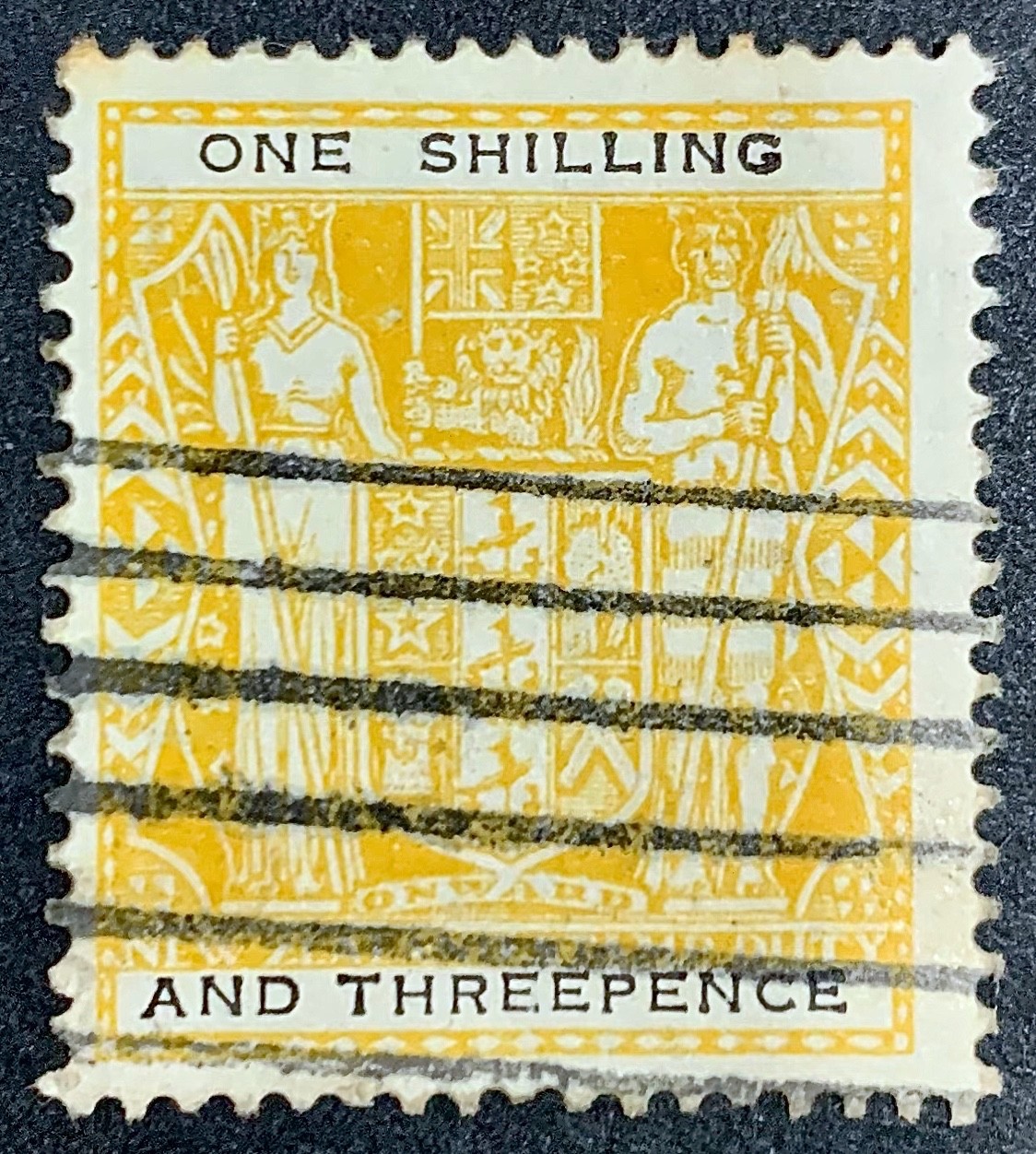 NEW ZEALAND KGVI 1940-58 Fiscal 1s3d Yellow/Black SG #F192aw Wmk. Up VFU CAT £35