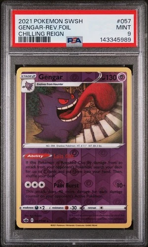 2021 POKEMON SWORD & SHIELD CHILLING REIGN #057 GENGAR-REVERSE FOIL PSA 9