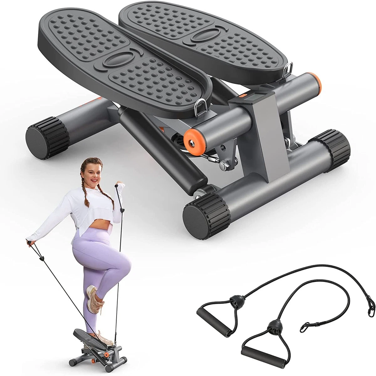 Steppers for Exercise, Stair Stepper with Resistance Bands, Mini Stepper  Health & Fitness Stepper with LCD Monitor White