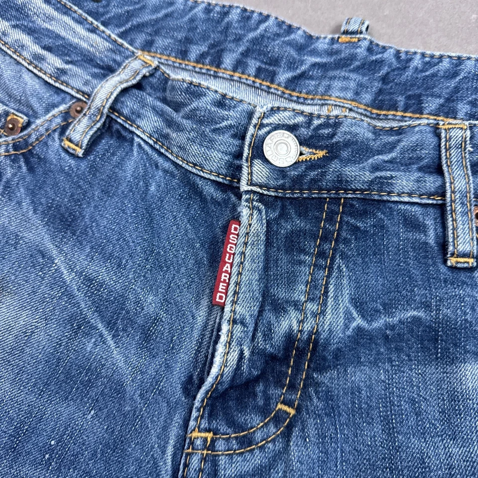 Pantalón de mezclilla Dsquared2 Jeans Hombre 34x27 Azul Hecho en Italia Pintado Botón Distress Fly Foto 4 de 4