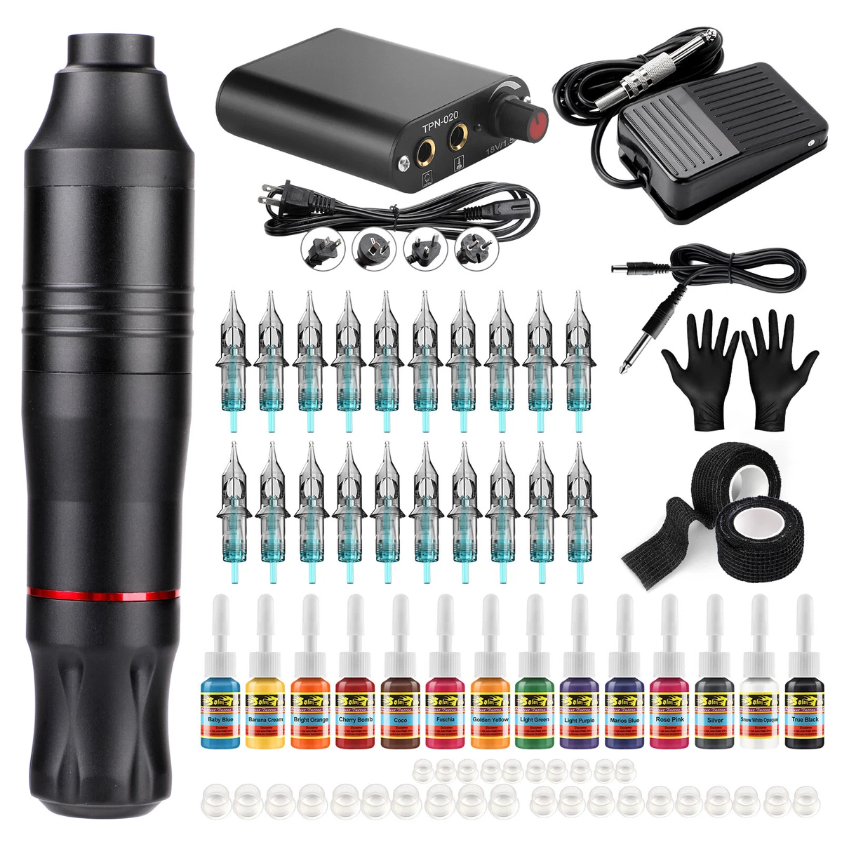 Stigma Tattoo Kit Rotary Motor Pen Machine Power Supply 20 Needles
