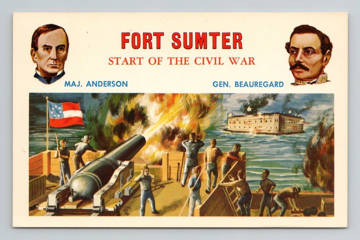 CIVIL WAR Battle Fort Sumter Maj Anderson & Gen Beauregard Vintage Postcard $C