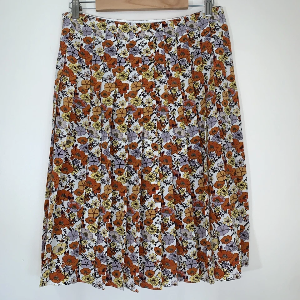 Falda midi plisada de seda Tory Burch para mujer 10 marfil flor ditsy floral diseñador Foto 4 de 4