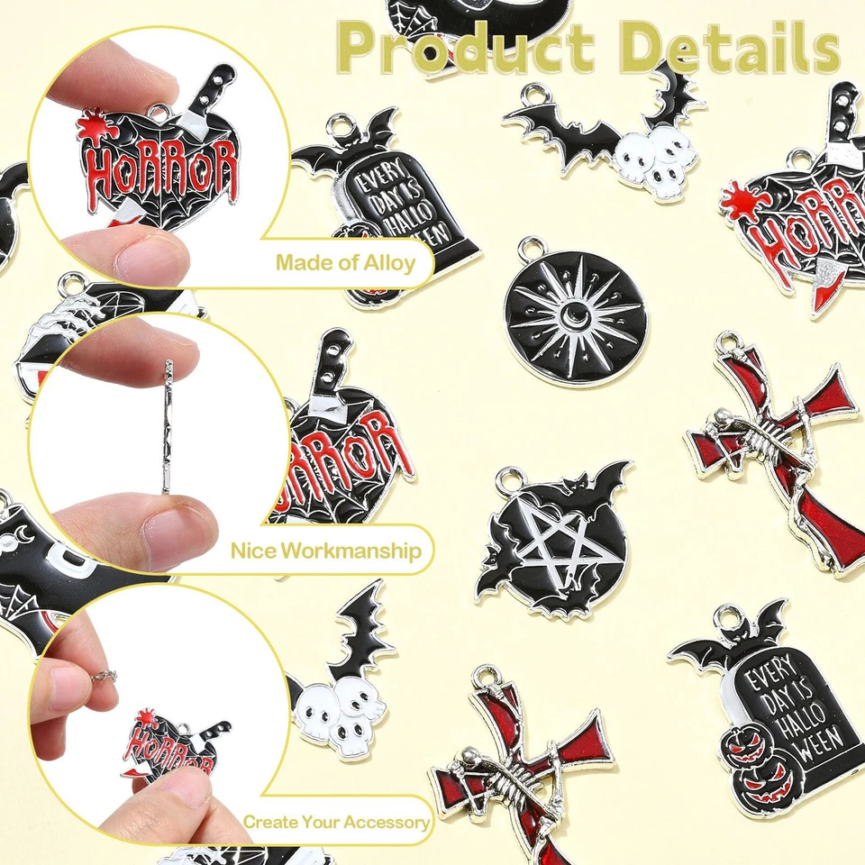 16 piezas dijes de Halloween esmaltados góticos calavera murciélago dijes para hacer joyas Foto 4 de 4
