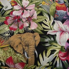 Fabric Jungle Animals Flowers Lily Tiger Elephant Toucan Bird 2 Yards X 36"