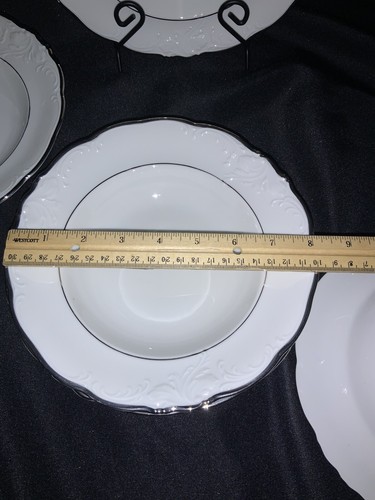 Vintage Walbrzych Poland Platina Silver Platinum 5 Rim Soup Bowls Embossed White - Picture 6 of 6