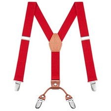 Adjustable Suspenders for Kids - 26" Elastic Straps 1" - Leather Y Shape Red