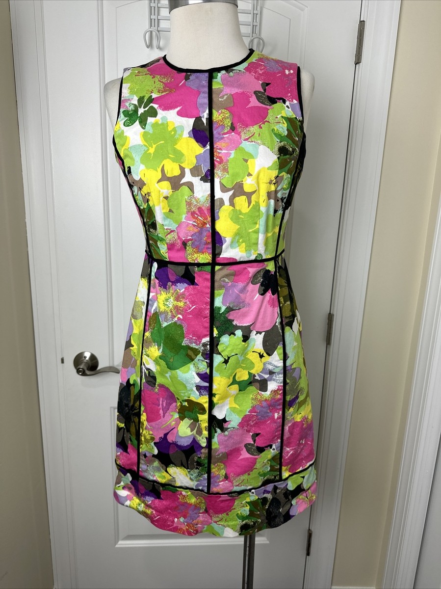 Calvin Klein Shealth Dress Pink Yellow Green Back Zipper Sleeveless Size 4