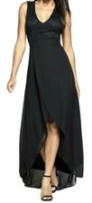 Womens TFNC Lace Top V Neck Dip Hem Maxi Dress Black Size UK 14