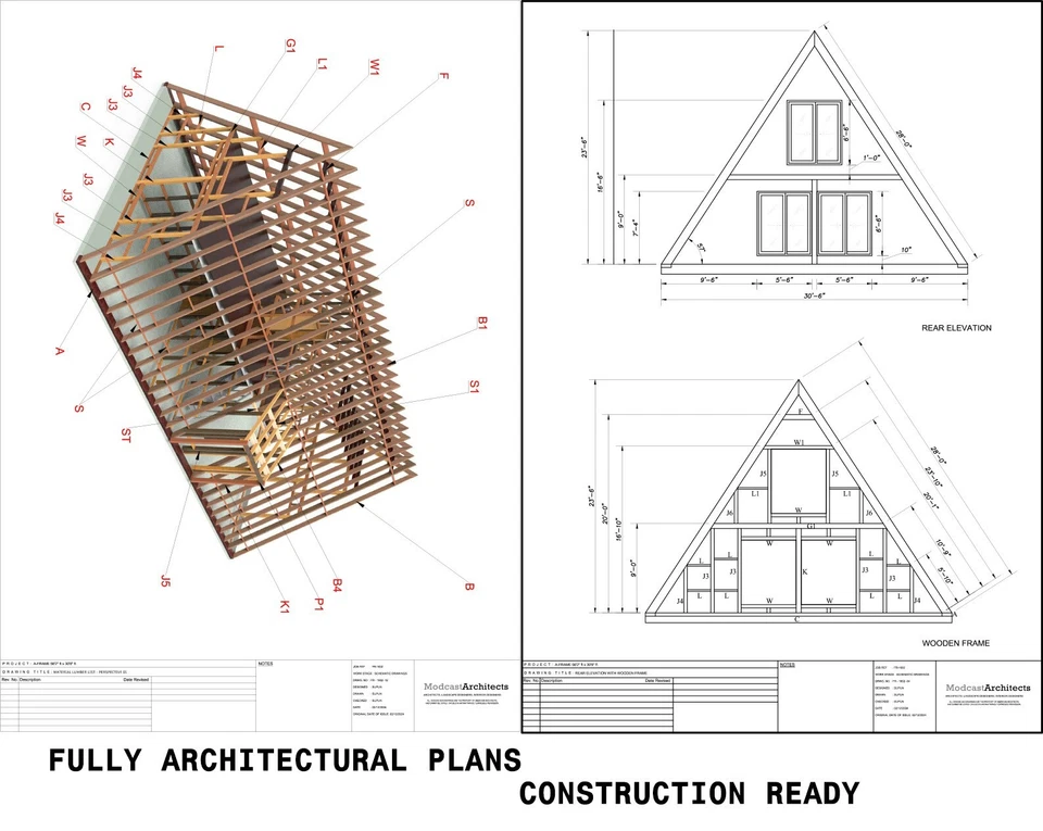 A-Frame House Plans PDF 30'6" x 56' Modern Cabin with Loft Architect Blueprints - Image 4 of 4